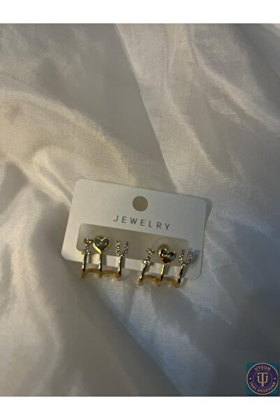 uyguntakıaksesuar Altın Renk “I LOVE YOU” Taşlı Küpe Seti – Zarif Kadın Takı