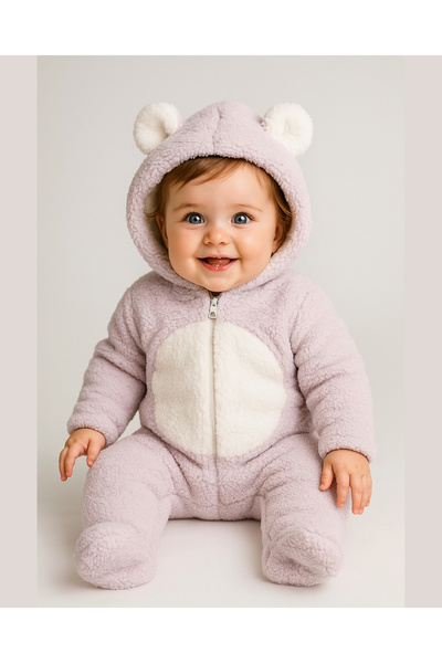 asliva Ayıcık Welsoft Peluş Bebek Tulum – Kapüşonlu, Fermuarlı, Kapalı Ayaklı...