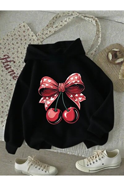 H&GHAMLEGİYİM Imprimeu cu cireșe și funde - Top cu mânecă lungă, croială norm...