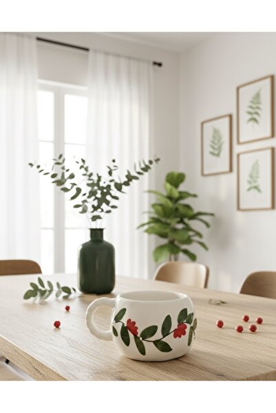 Kotium Ceramics كوب سيراميك مصنوع يدويًا بالكامل مع نقش بارز بنمط اللبلاب الأخضر