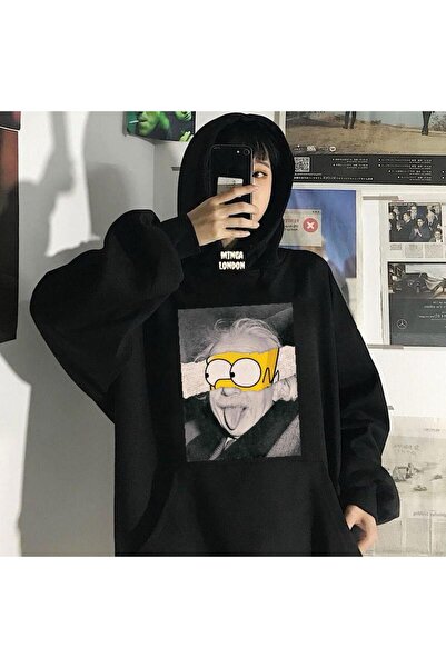 Minga London سويت شيرت أسود كبير الحجم مطبوع عليه أينشتاين للجنسين