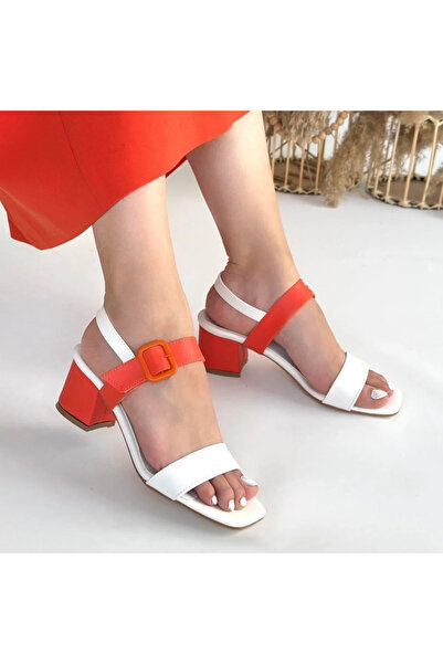 GökTR Year White Skin Orange Detailed Heeled Shoes