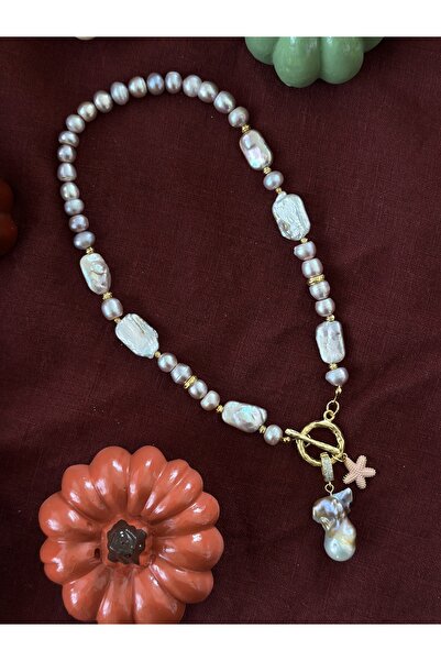 Butik Pembe İnci Barok Kolye Deniz Yıldızı Uçlu