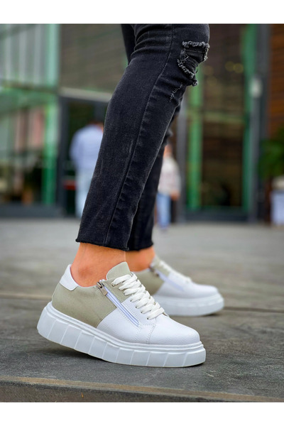 GökTR Kb-X155 Kuback White Skin Gray Suede Detailed White High Sole Casual Sports Shoes