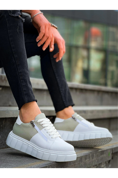 GökTR Kb-X155 Kuback White Skin Gray Suede Detailed White High Sole Casual Sports Shoes