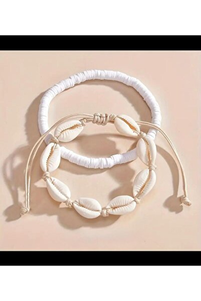 Arescollection 2-Piece Seashell Elegant and Stylish Rope Anklet