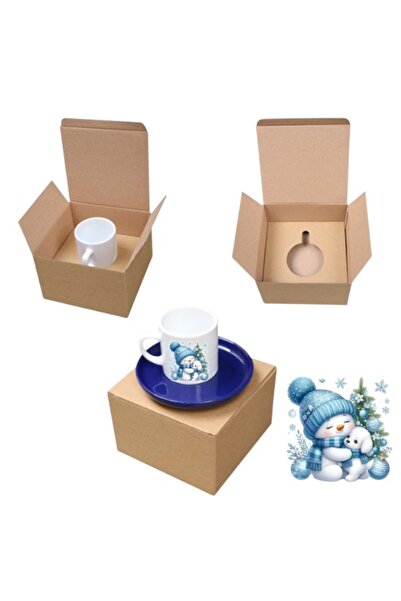 LADİJİTAL BASKI ÇÖZÜMLERİ Snowman Christmas Printed Navy Blue Turkish Coffee Cup