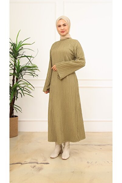 VENT GİYİM Women's Knitted Fabric Hijab Dress with Belt Gift - Stretchy Fabric, Casual and Stylish Model