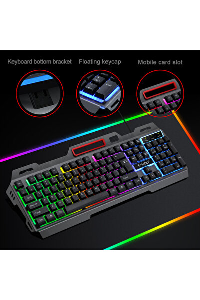 Generic T-WOLF T16 Mechanical Feeling USB Wired LED Backlight Keyboard with Aluminium