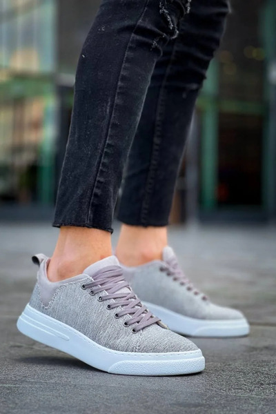 GökTR Kb-X204 Kuback Gray Linen White High Sole Casual Men's Sports Shoes