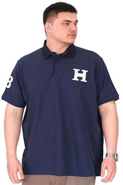 ModeXL Fashion XL Large Size Men's T-Shirt Polo Neck H Brouded U25312 Indigo