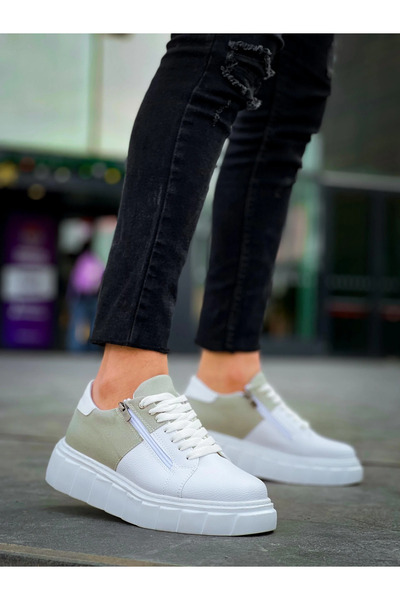 GökTR Kb-X155 Kuback White Skin Gray Suede Detailed White High Sole Casual Sports Shoes