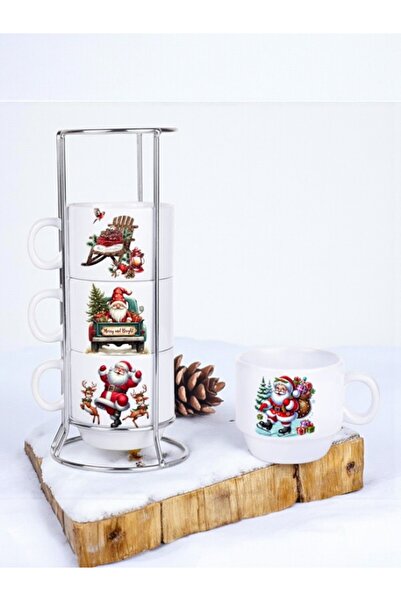 LADİJİTAL BASKI ÇÖZÜMLERİ Yeniyıl Standlı 4'lü Fincan Seti noelbaba