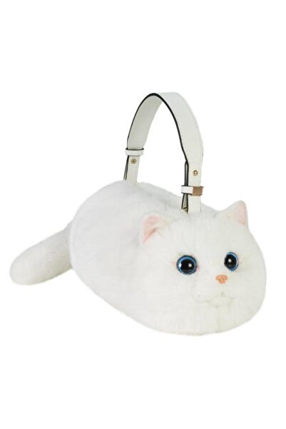Bear&Dear Bear & Deer Plush Cat-Shaped Handbag – White - Bd-Cat006