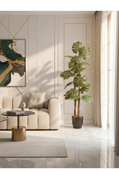 Cennet Home Premium yapay monstera deve tabanı salon bitkisi 160 cm 3 gövde siyah saksılı