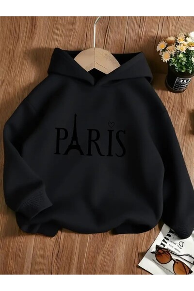 H&GHAMLEGİYİM Зимна суитшърт с качулка, детска Париж" Надпис