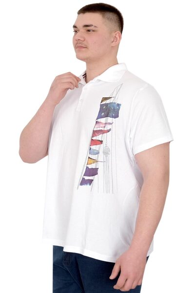 ModeXL Fashion XL Large Size Men's T-Shirt Polo Flag U25304 White