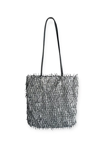 vesperatr Deri ipli gümüş pullu gri kol çantası