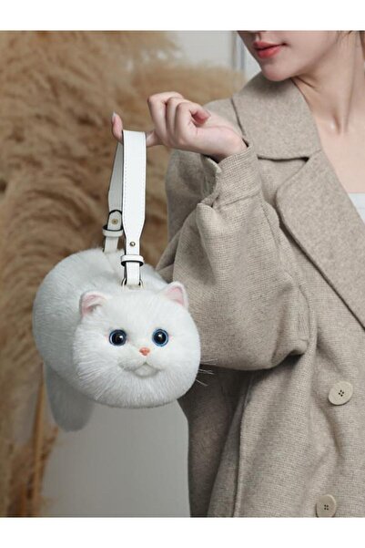 Bear&Dear Bear & Deer Plush Cat-Shaped Handbag – White - Bd-Cat006