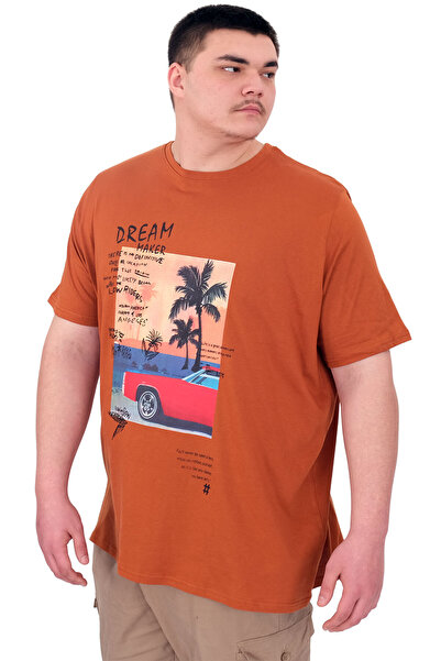 ModeXL Fashion XL Large Size Men's Printed T-Shirt Palm Dream U25026 Cinnamon