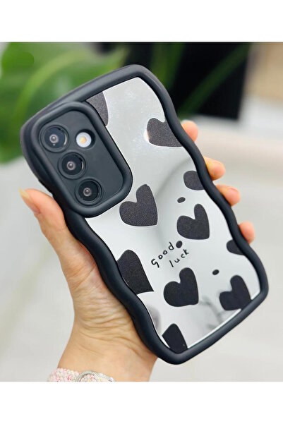 m.tk moveteck Samsung Galaxy A17 Kılıf Aynalı Kalp Desenli Yumuşak Dalgalı Kenarlı Kamera Korumalı Silikon Kapak