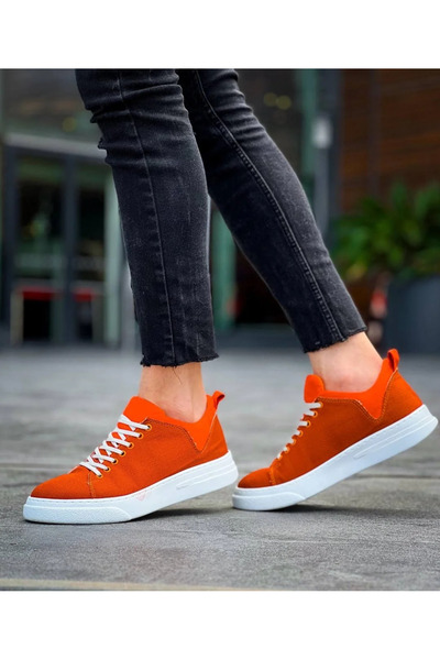 GökTR Kb-X204 Kuback Orange Linen White High Sole Casual Men's Sports Shoes