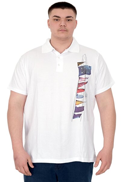 ModeXL Ανδρικό μπλουζάκι Mode XL Plus Size Polo Flag U25304 Λευκό