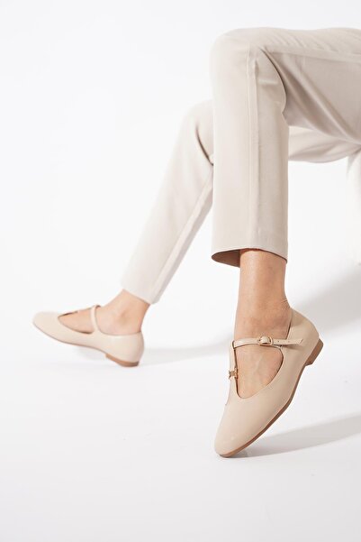 Moda Pie Balerina Lepar pentru femei, cu cataramă frontală, piele de balerină