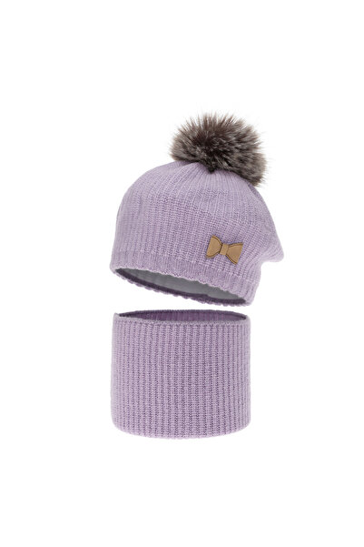 Agbo Căciulă mov și eșarfă circulară cu pompom