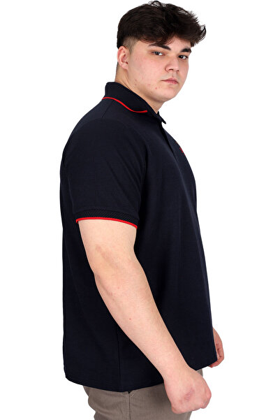 ModeXL Ανδρικό μπλουζάκι με λαιμόκοψη πόλο μεγάλου μεγέθους Mode XL Waffle Mr.Polo U24298 Navy Blue