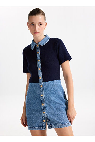 Fabrika Lacivert Kadın Relaxed Triko Elbise F5WL-ELB0132