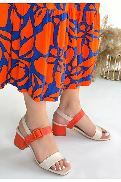 GökTR Year Beige Skin Orange Detailed Orange High Heeled Shoes