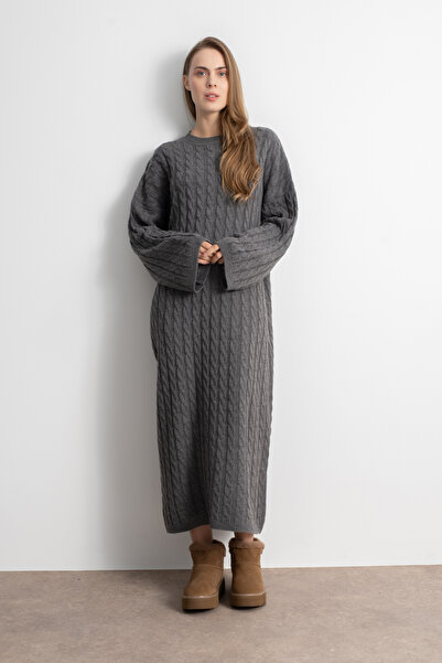 Shophia Kadın Triko Saç Örgü Uzun Elbise