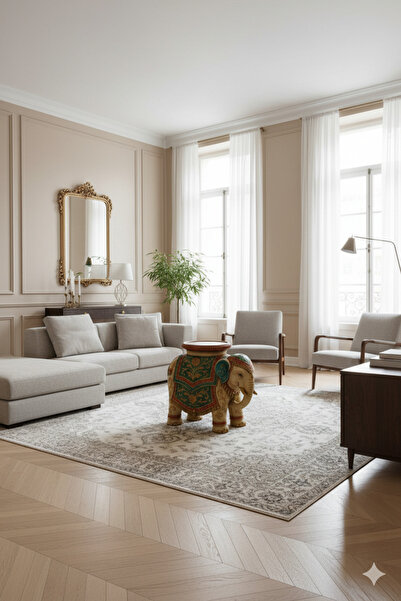 Tual Hobi Sanat Büyük Fil Sehpa Biblo 63x51cm El Boyaması Dekoratif Lüks Sehpa