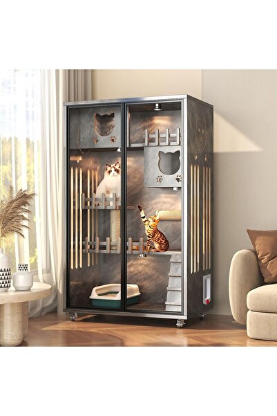 MyPetShop ® Wooden Cat House Large Space Cat Cage with Scratching Post, Wooden Indoor/Outdoor Cat En