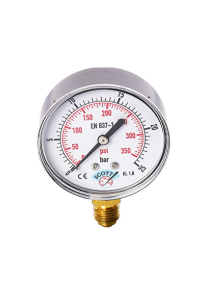 SCOTT Ø 50 mm Kuru Tip Manometre 1/4'' Alttan Bağlantılı 304 Inox Pirinç ( 0 ...