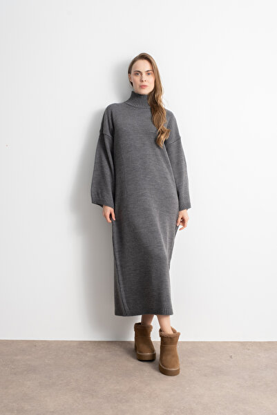 Shophia Women's High Neck Oversize Knit Dress – Gray