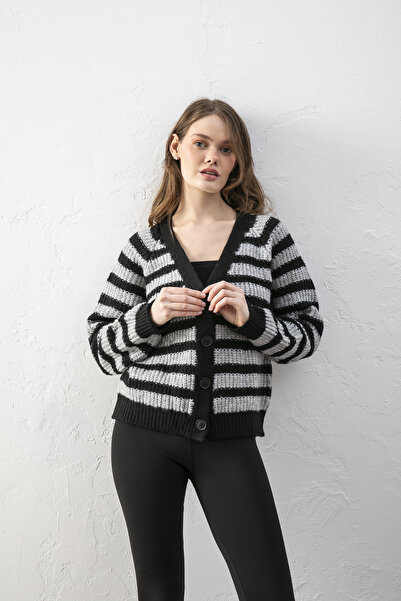 Loov سترة تريكو منقوشة – سترة أنيقة ومريحة وناعمة - سترة بأزرار ذات ملمس منتفخ