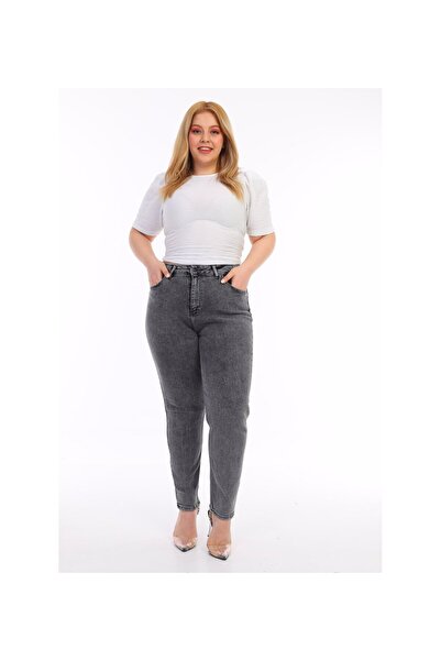TRENDNATUREL Plus Size Smoked Snow Wash Mom Jeans