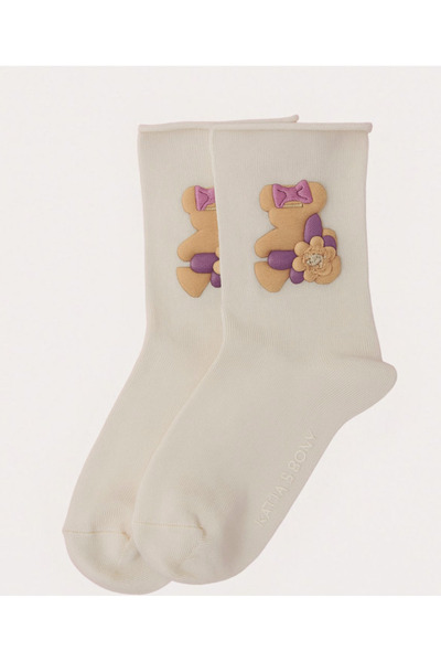 Katia&Bony Girl's teddy accessorized elastic-free modal socks ecru