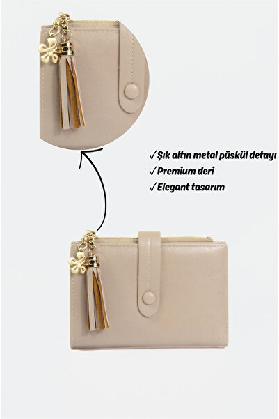 Mazel Design 015 Hakiki Deri Luxe Kadın Cüzdan - Altın Püskül Detaylı, Elegant Tasarım