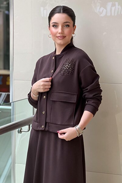 Nuss Star Beaded Snap Fastener Jacket Skirt Set