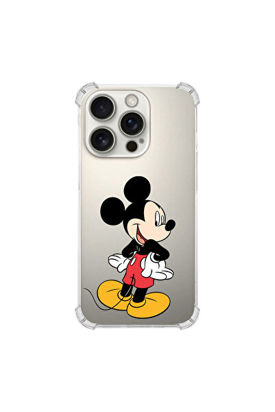 PrintiFy Apple iPhone 16 Pro İle Uyumlu Mickey Mouse 4 Baskılı Köşe Korumalı Şeffaf Kılıf