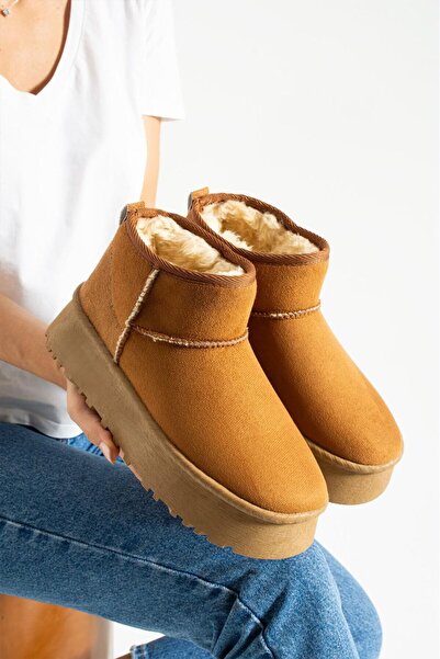 rungo KADIN İÇİ KÜRKLÜ SÜET KIŞLIK KALIN TABANLI BİLEKTE KISA MİNİ BOT