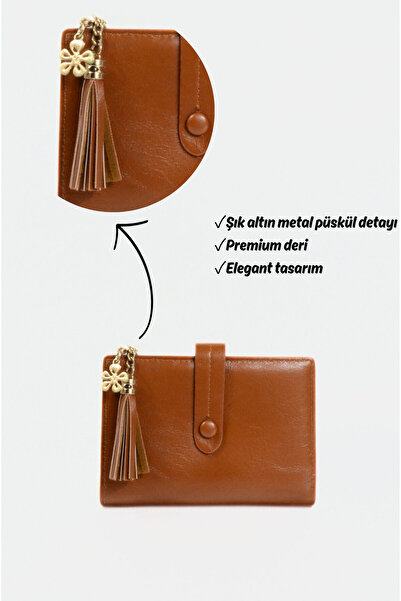 Mazel Design 015 Hakiki Deri Luxe Kadın Cüzdan - Altın Püskül Detaylı, Elegant Tasarım