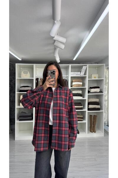 LUUNA STORE Plaid Patterned Woodcutter's Shirt - Red Gray