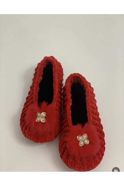 Butik Kadife ipten tüy detaylı modelli tabanlı ev terliği botu patik çeyizlik...