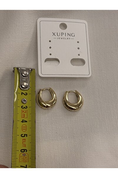 Butik XUping 14K Taşlı Bombeli Halka Küpe
