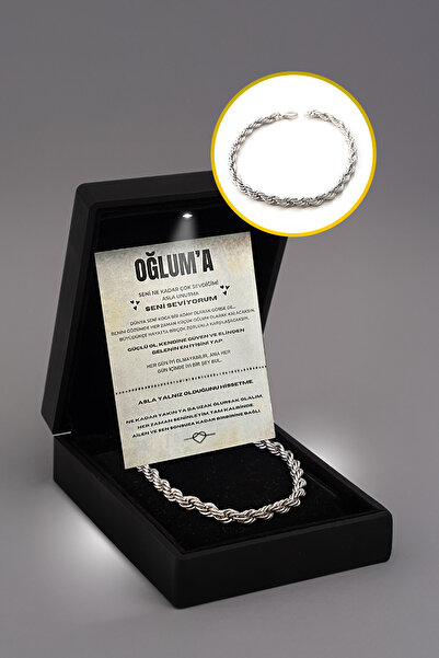 Myla ''Oğluma'' Erkek Çelik Zincir Bileklik Notlu Hediye Kutulu