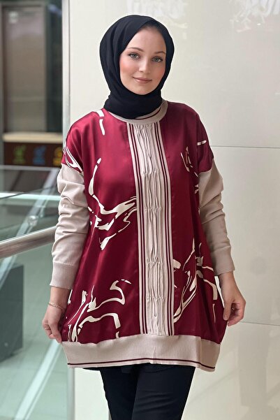 Ghisa Patterned Satin Tunic with Knitwear Detail